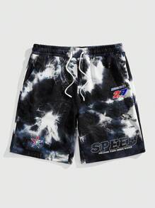 ROMWE MEN Street Life Quần short đơn giản buộc túi phía trước cho nam, mặc hàng ngày - Đen và trắng - Xem 1