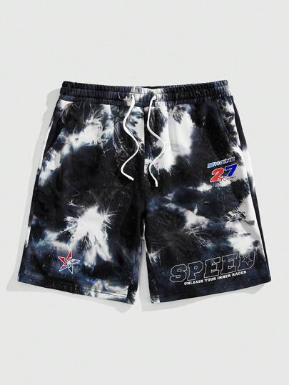 Grunge Punk Short homme simple à poches avec liens devant, tie dye, pour un usage quotidien