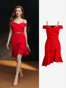 MOTF PREMIUM RHINESTONE BIAS CUT COCKTAIL DRESS - Red - View 2