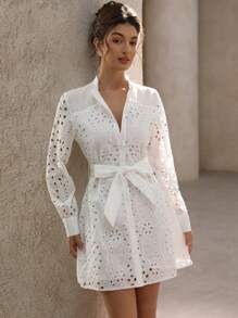 Aveloria Rosie Vestido Camisero Bordado Y Con Cinturón De Mujer Con Transparencias