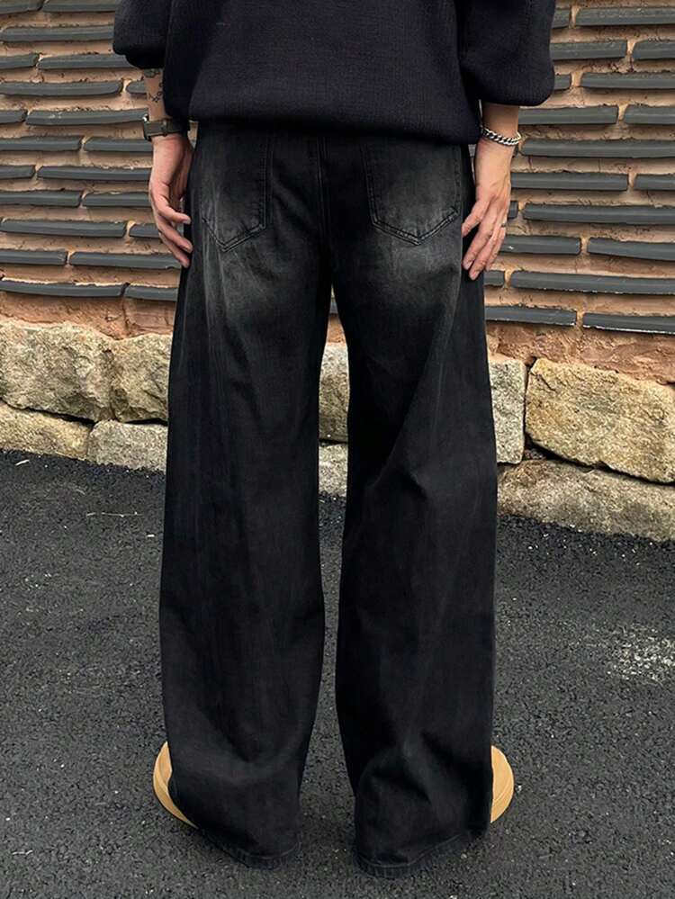 Men's Simple Solid Black Jeans, Casual Everyday Wear For Autumn, Grunge