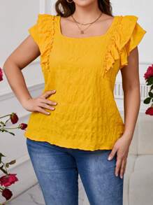 SHEIN Clasi Plus Size Plain Bow Decor Simple Shirt, Casual For Daily Wear - Yellow - View 4