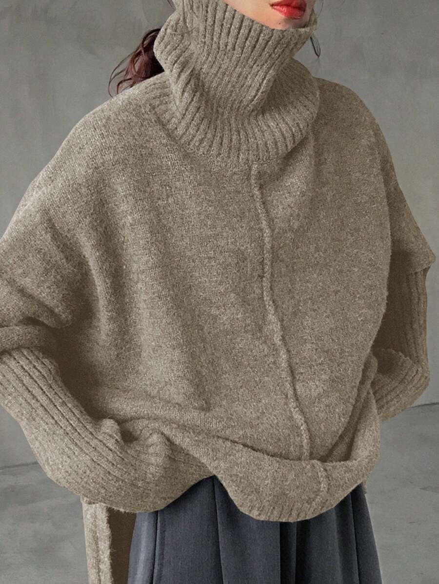 FRIFUL 女式高领纯色长袖休闲宽松毛衣秋冬