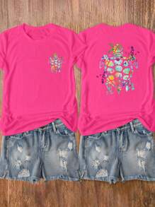 INAWLY 水彩海洋龟印花女式短袖休闲 T 恤圆领图案 T 恤女式上衣