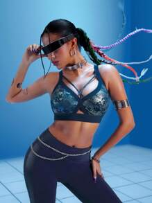 Innovista 女士深蓝色拼接仿皮高腰弹力运动紧身裤，带口袋，适合健身房锻炼、日常休闲、跑步、骑行、瑜伽等运动，是秋冬季女装的理想之选。清爽浅蓝色 - 藏蓝色 - 查看 10