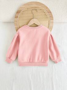 Cozy Pixies Young Girl Fashionable 3D Bow Crew Neck Drop Shoulder Pink Pullover Sweatshirt - Pink - View 2