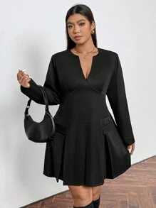 Firerie Plus Size Women Valentine's Grey Long Sleeve Front Keyhole Mini Dress - Black - View 1