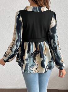 SHEIN Maternity Color Block Front Button Closure Casual Nursing Long Sleeve 2 In 1 Top - Multicolor - View 2