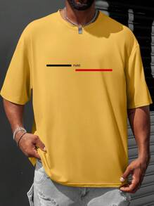 Manfinity Homme 大码男士字母印花圆领短袖休闲 T 恤