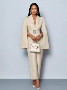 SOLERSUN Glossy Satin Suit Jacket, Women's Suit Set, Business Commuter Suit. Spring And Autumn Season Suits, Autumn And Winter Outdoor Clothing Fall Cloth For Women