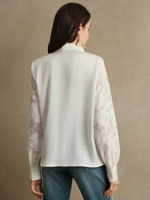 Anewsta 高端品质创新小众法式蕾丝拼布女式长袖衬衫 - 白色 - 查看 5
