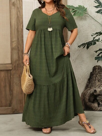 EMERY ROSE 早春大码女式绿色长裙