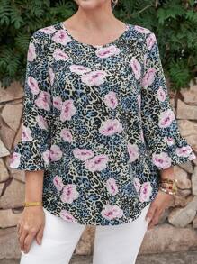 EMERY ROSE 大码春夏豹纹印花休闲日常简约风妈妈衬衫度假女装 - 彩色 - 查看 7