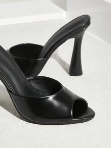 SHUZIA 女士鱼头粗跟日常性感优雅 PU 黑色高跟凉鞋 - 黑色 - 查看 6