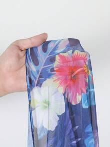 Swim Shayni Women's Conservative Beach Outfit - Long Sleeve Rash Guard, Long Pants, Mesh Dress, And Blue Burkini Set - Navy Blue - View 7