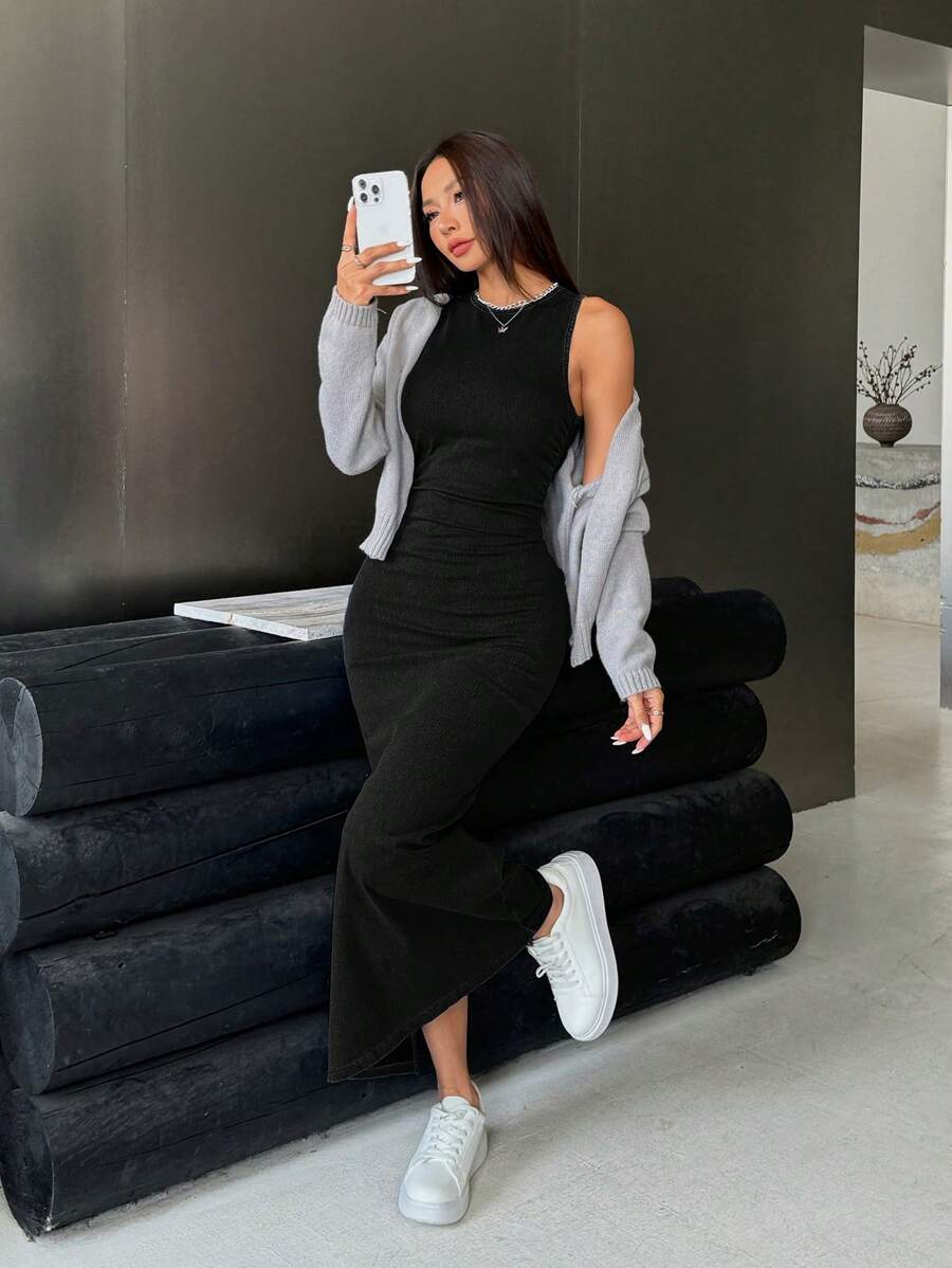 K-Vae 女士无袖牛仔紧身长裙，蓝色