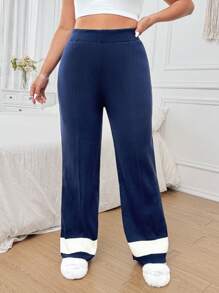 Flirla Plus Size Casual Color Block Knitted Pants, Autumn/Winter - Multicolor - View 6