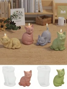 1 件动物猫硅胶模具，用于香薰石膏和蜡烛制作 - 可爱小猫设计蜡模材料，装饰工艺模具 - 無色 - 查看 5