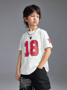 SHEIN 青少年运动服针织数字图案白色套头衫 - 白色 - 查看 3