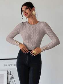 Firerie Maglione semplice ed elegante da donna, in stile casual da college, versatile, con collo a giro, a maglia intrecciata, modellato