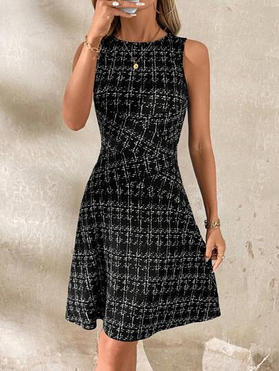 Editum Women's Elegant Monochrome Fitted A-Line Short Dress, Suitable For Commute, Office, Casual Daily Wear, Versatile Spring/Summer,Summer Dresses For Women