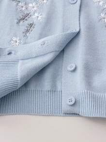 SHEIN Baby Girl Embroidered Sweater Set: Cardigan Top & Skirt - Blue - View 6