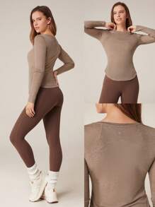 GLOWMODE Merino Wool Warm Comfort Slim Fit Curved Hem Long-Sleeve Active Tee Daily Casual Machine Washable