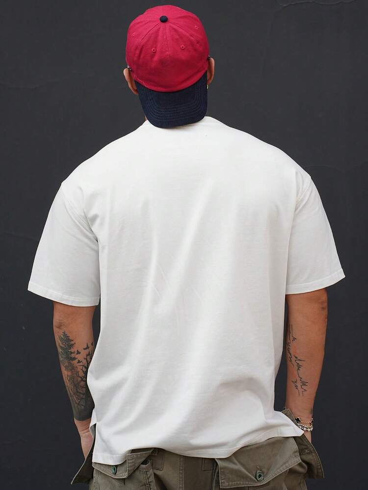 Summer Landscape & Letter Print White T-Shirt For Men,Graphic Tees