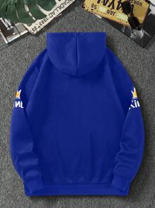 Manfinity Hypemode Men's Casual Letter Print Drawstring Hoodie Sweatshirt, Autumn/Winter - Blue - View 2