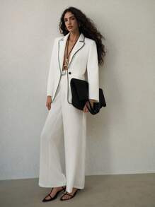 MOTF PREMIUM CONTRAST TRIM SINGLE BUTTON BLAZER - White - View 4