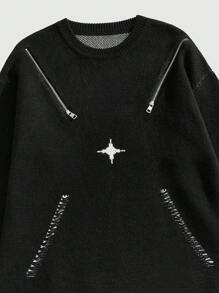 ROMWE MEN Street Life Men's Zip-Up Pullover Sweater, Casual Long Sleeve