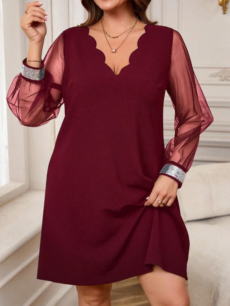 Plus Size Winter Clothes For Women Christmas Dress Women Winter Dresses Christmas Clothes Women Women Elegant Solid Color Mesh Patchwork Sequins Decor Long Dress