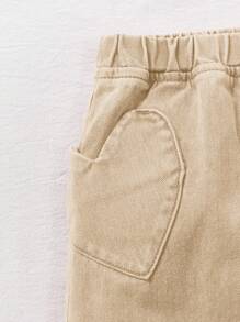 Cozy Pixies Saia longa jeans da moda para meninas com fecho de botão frontal, cós elástico e bolso em formato de coração rosa, roupas para meninas outono inverno volta às aulas