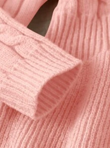 年轻女孩 A 字形高领针织毛衣连衣裙 - 粉色 - 查看 7