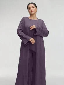 Mulvari Solid Tank Top & Pants & Open Front Coat