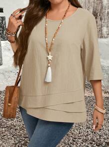 EMERY ROSE Plus Size Asymmetric Hem Green Country Shirts Fall Clothes