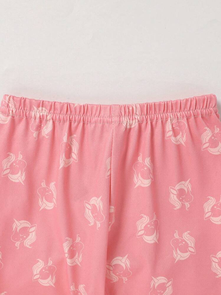 2pcs Baby/Baby Girl Adorable Unicorn Cartoon Pattern Pink Series Long Sleeve Top And Long Pants Casual Homewear Set - Pink - View 6