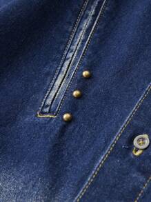 ROMWE MEN Street Life Men's Front Button Short Sleeve Pocket Casual Denim Top - Bronze - View 5