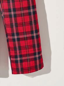 SHEIN Tween Girls 红色格子休闲宽松直筒裤，复古美式风格，百搭春夏 - 紅色 - 查看 4