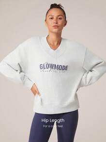 GLOWMODE 日常羊毛超大 V 领图案运动衫日常休闲全冬