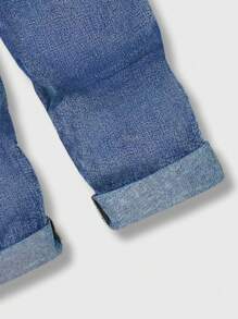 Older Boys Street Style Casual Basic Four-Season Utility Pants With Elastic Waist, Distressed Washed Comfortable Denim Jeans, Essential Item For 2025 - Medium Wash - View 3