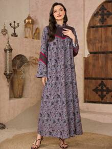 Al Najma 2025 Spring New Arrival Printed High-Waist A-Line Dress, Slimming & Graceful Arabic-Style Long Dress - Multicolor - View 4