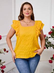 SHEIN Clasi Plus Size Plain Bow Decor Simple Shirt, Casual For Daily Wear - Yellow - View 3