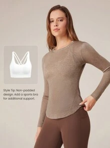 GLOWMODE Merino Wool Warm Comfort Slim Fit Curved Hem Long-Sleeve Active Tee Daily Casual Machine Washable