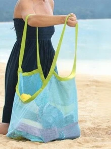 SHEIN 1 pieza Bolsa de playa de malla, bolsa de almacenamiento de juguetes, bolsa de red plegable de organización para viajes para bolsa de almacenamiento, bolsa de maquillaje, bolsa de cosméticos, organizador de vacaciones, gran capacidad para uso doméstico, regalo, vacaciones y festivales de Halloween Navidad Uso multifuncional, vibraciones bohemias