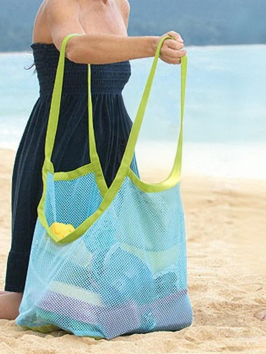 SHEIN 1 pieza Bolsa de playa de malla, bolsa de almacenamiento de juguetes, bolsa de red plegable de organización para viajes para bolsa de almacenamiento, bolsa de maquillaje, bolsa de cosméticos, organizador de vacaciones, gran capacidad para uso doméstico, regalo, vacaciones y festivales de Halloween Navidad Uso multifuncional, vibraciones bohemias