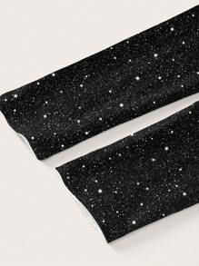 SHEIN Essnce Party Glittery Shoulder Cut-Out Tight Casual Minimalist Hollow-Out Shoulder T-Shirt For Women - White - View 4