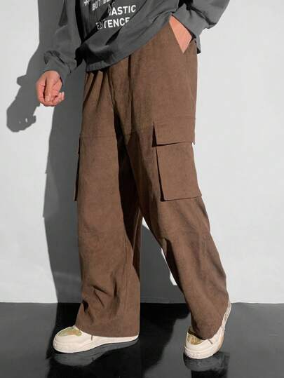 SHEIN Loose Casual Comfortable Utility Pockets Side Straight Leg Pants For Teen Boys