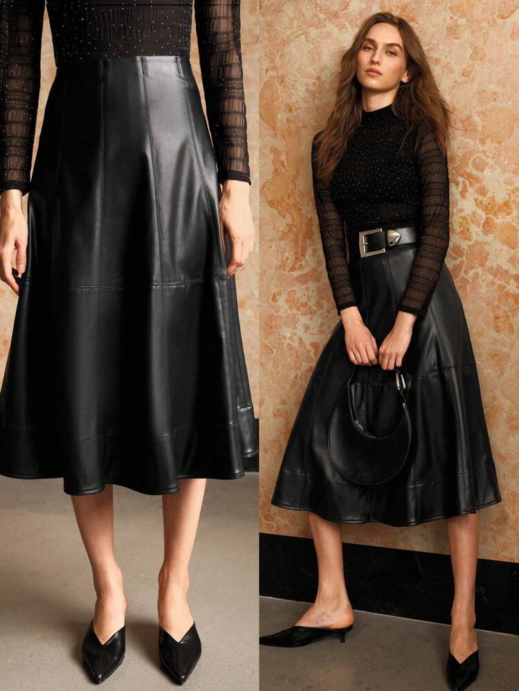 PU LEATHER A LINE SKIRT