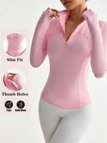 Easithlete 纯色修身立领运动连帽衫，适合瑜伽